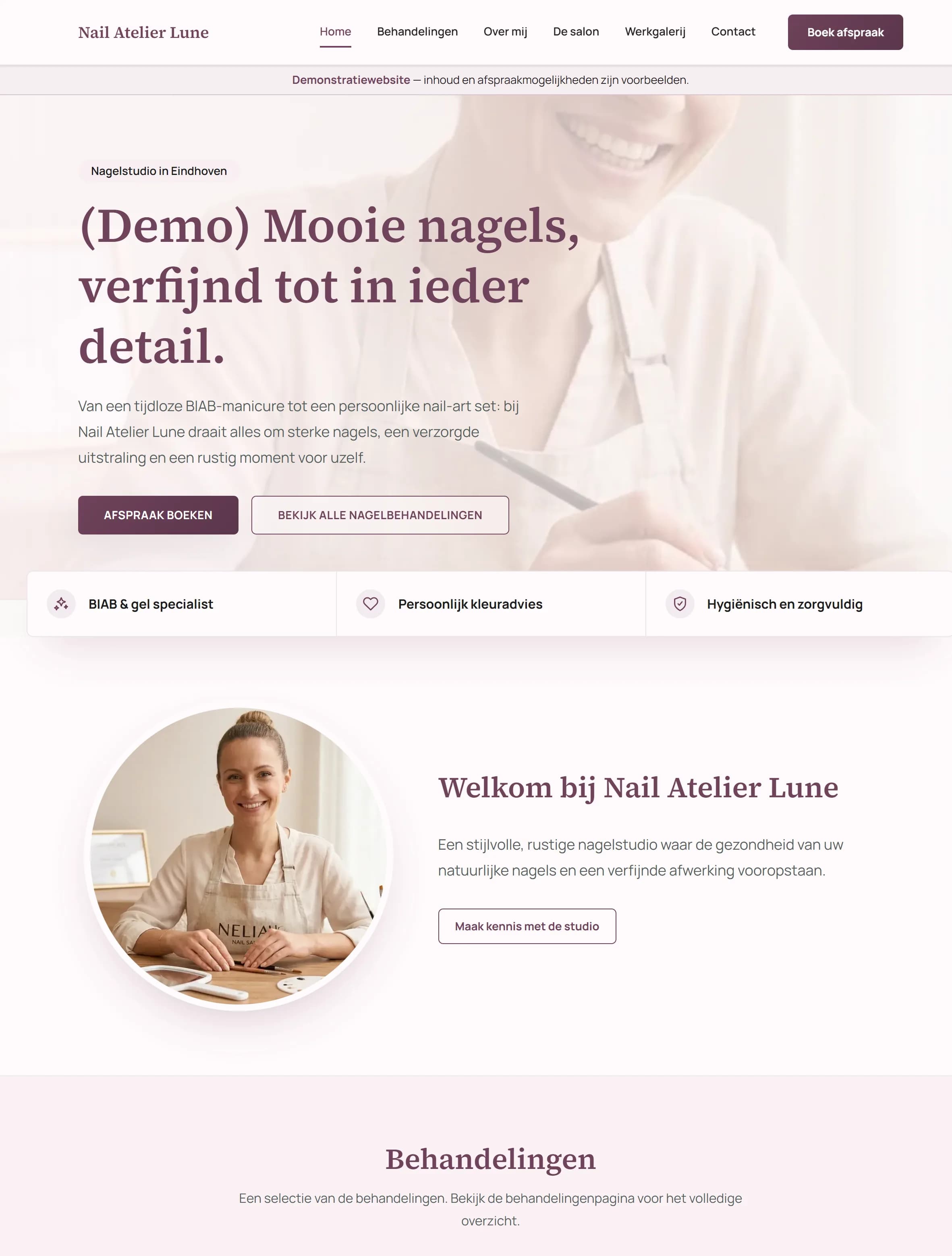 Voorbeeld van een manicurewebsite van ManiSite
