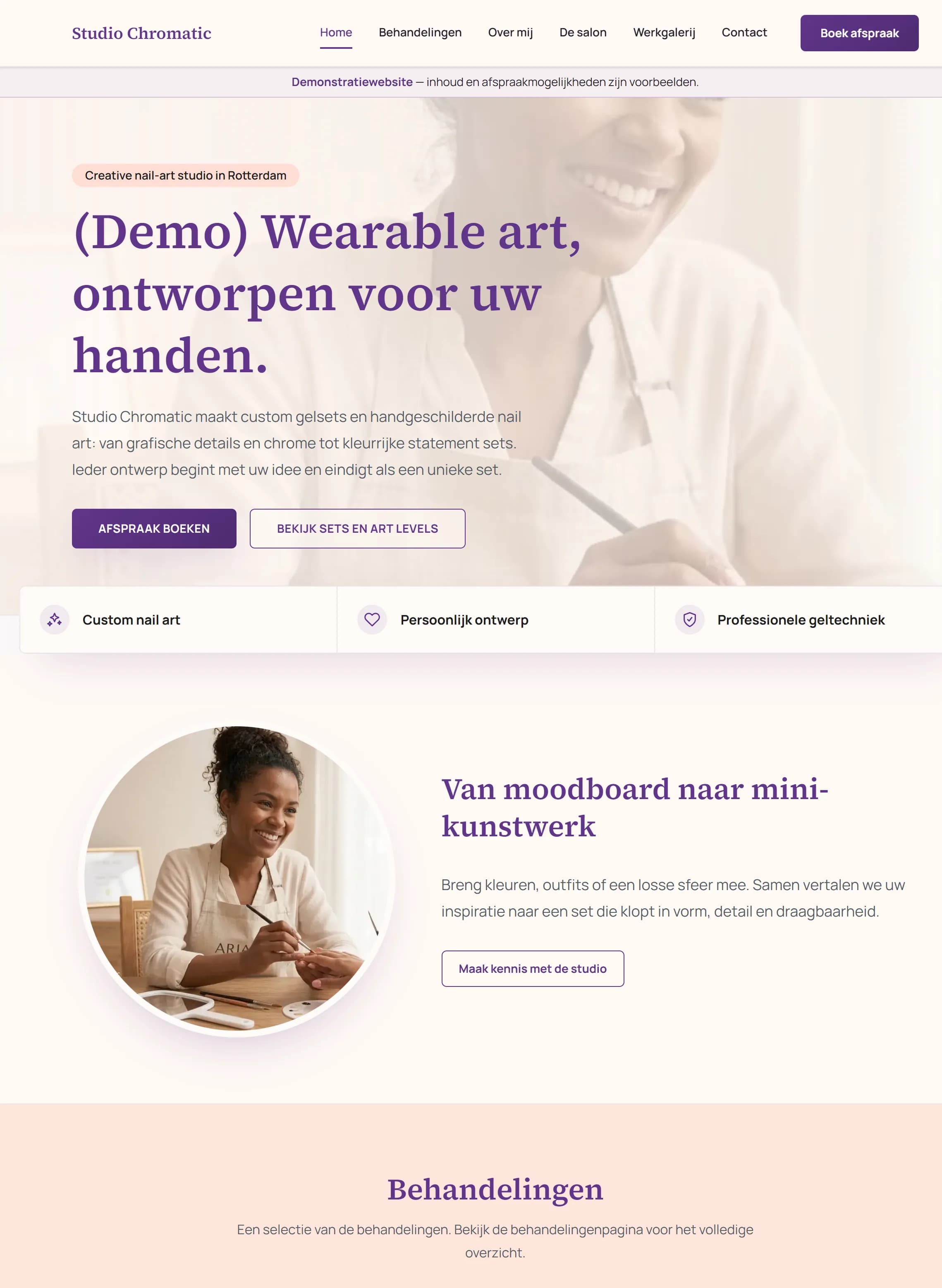 Voorbeeld van een nail-artwebsite van ManiSite