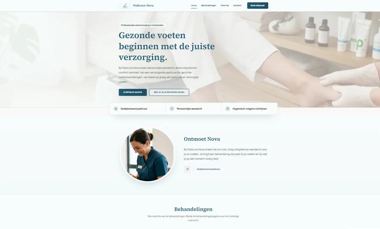 Voorbeeld van de homepage van Nail Studio Nova
