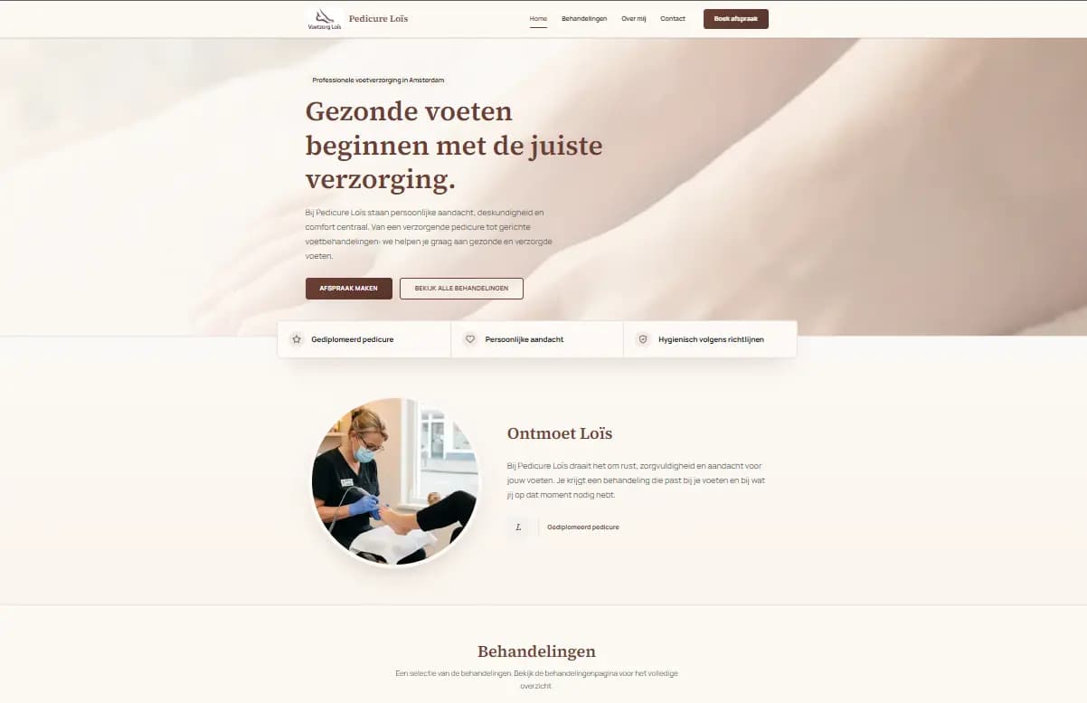 Voorbeeld van de homepage van Nails by Loïs