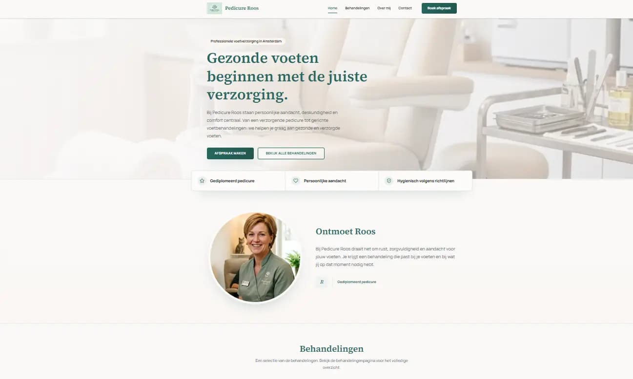 Voorbeeld van de homepage van Studio Roos Nails
